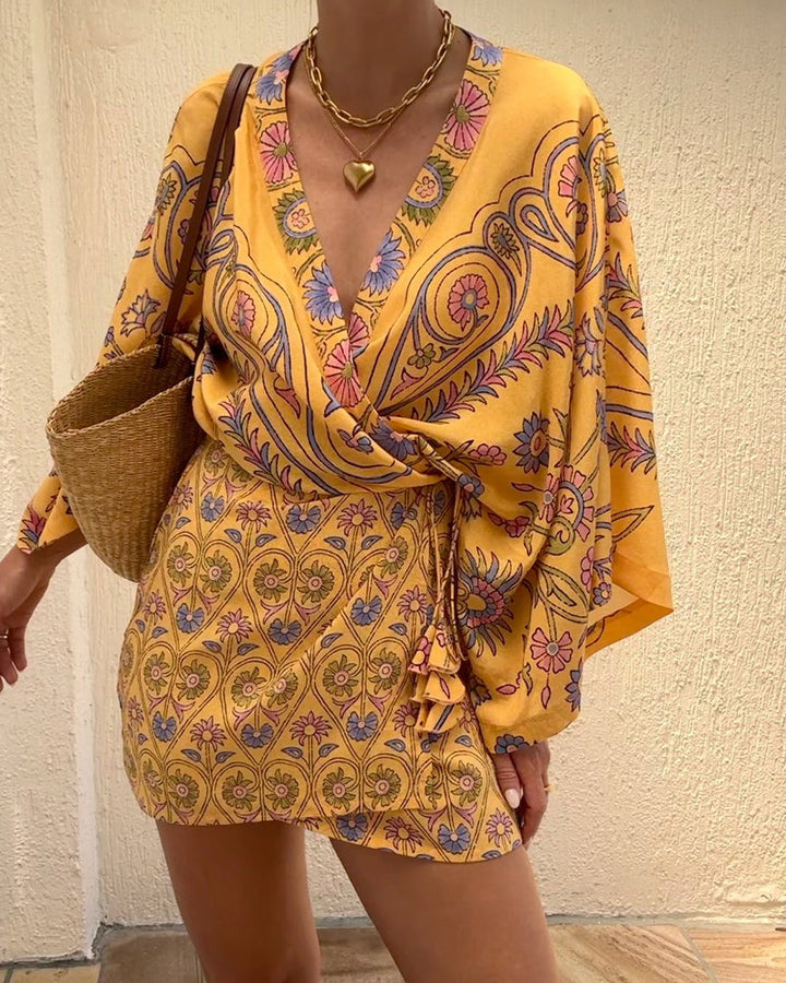 Lyca - Loose Wrap V-Neck Mini Dress