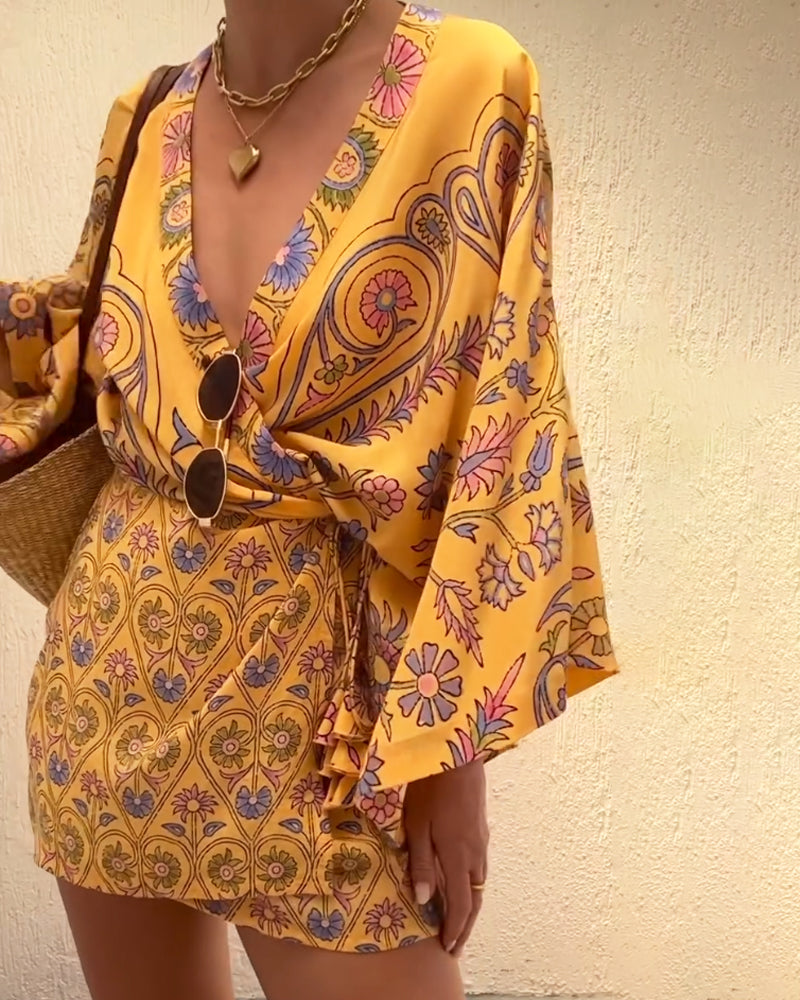 Lyca - Loose Wrap V-Neck Mini Dress