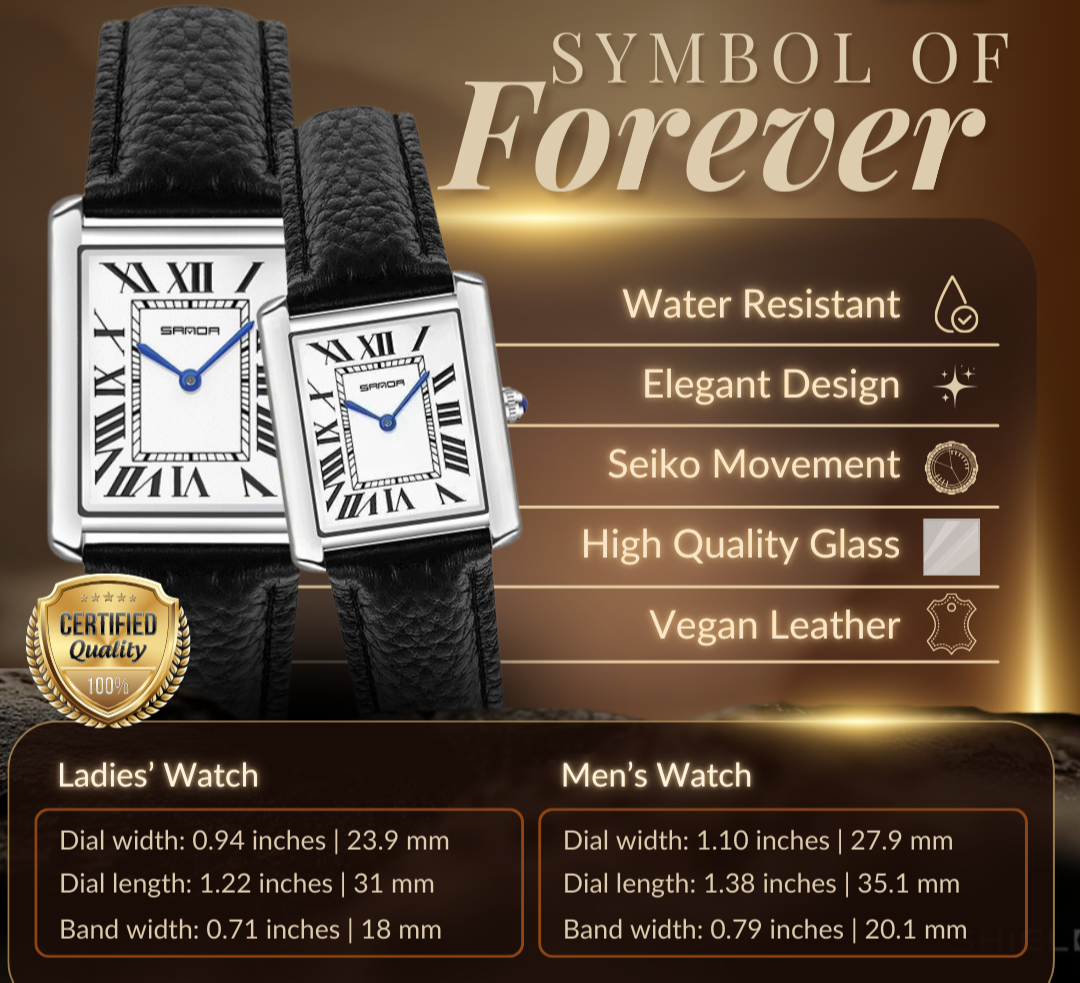 Modern Love Square Couple Watches