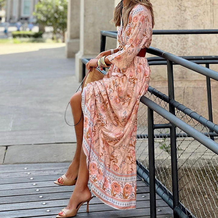 Elisha - Loose Quarter Sleeve Flowy Maxi Dress