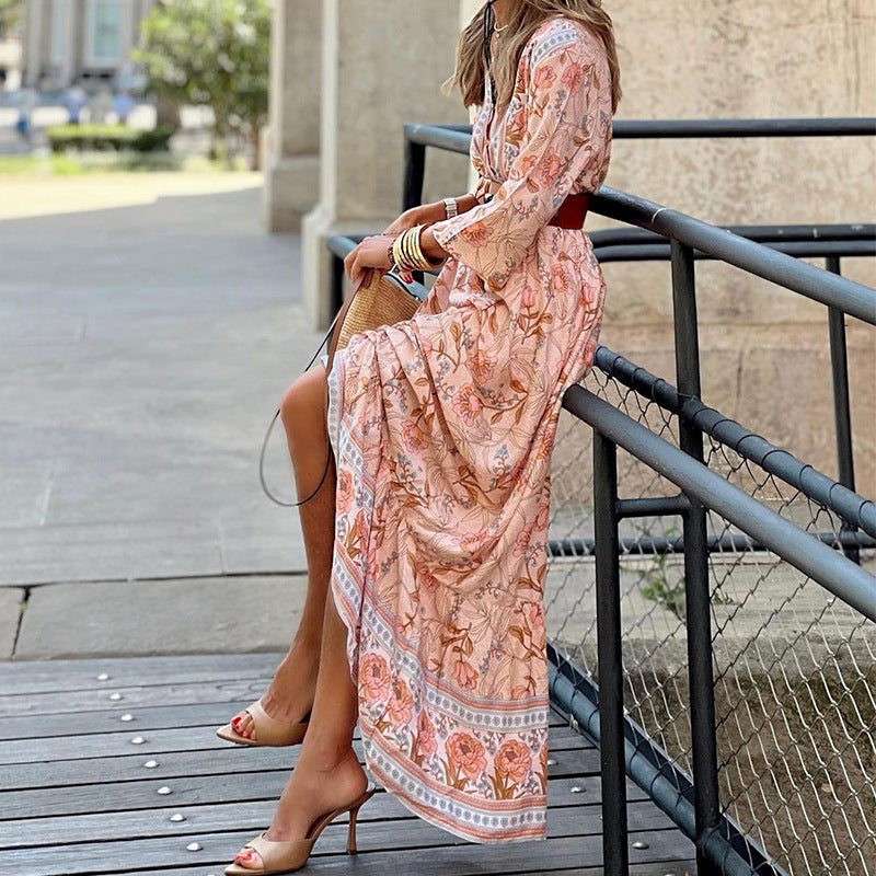 Elisha - Loose Quarter Sleeve Flowy Maxi Dress