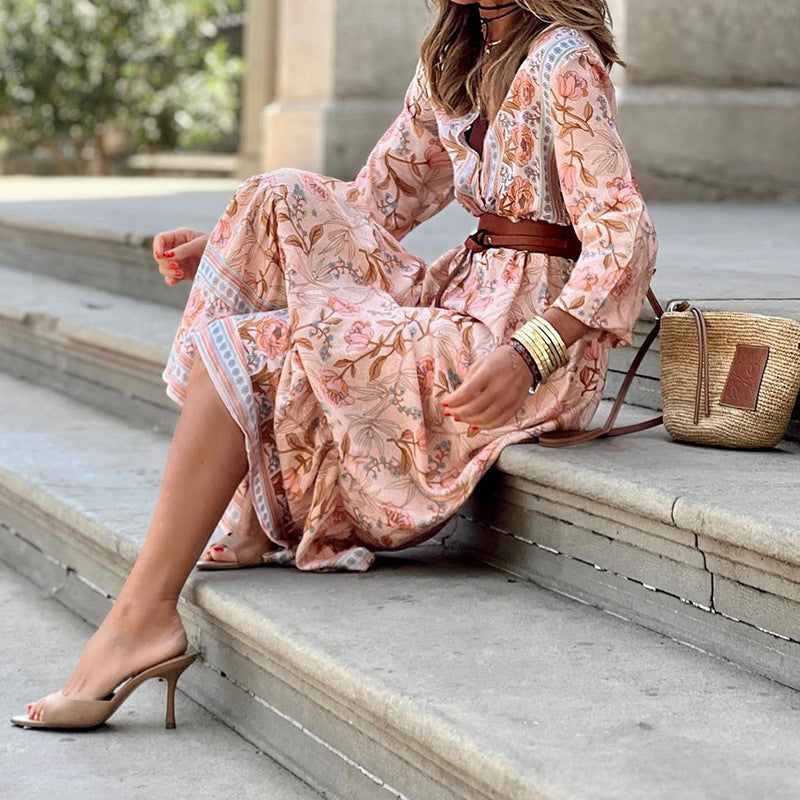 Elisha - Loose Quarter Sleeve Flowy Maxi Dress