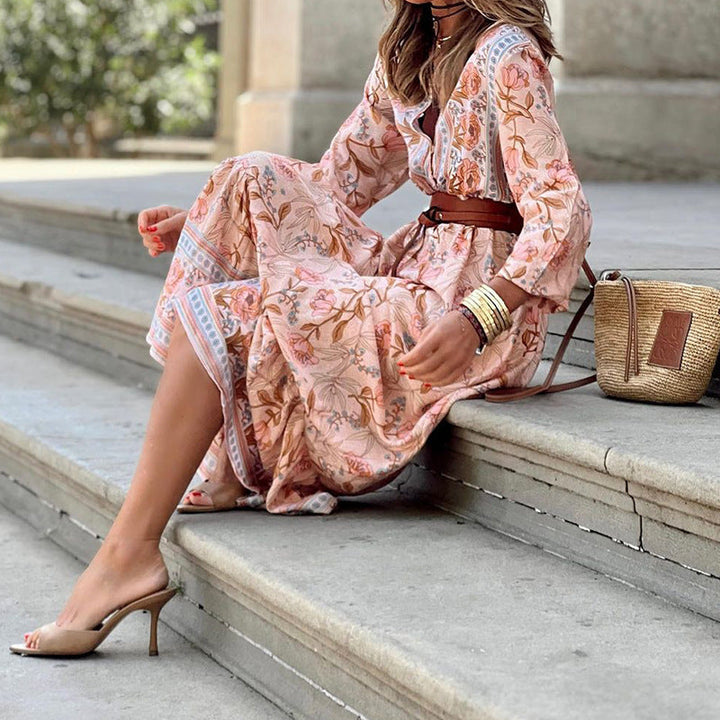Elisha - Loose Quarter Sleeve Flowy Maxi Dress