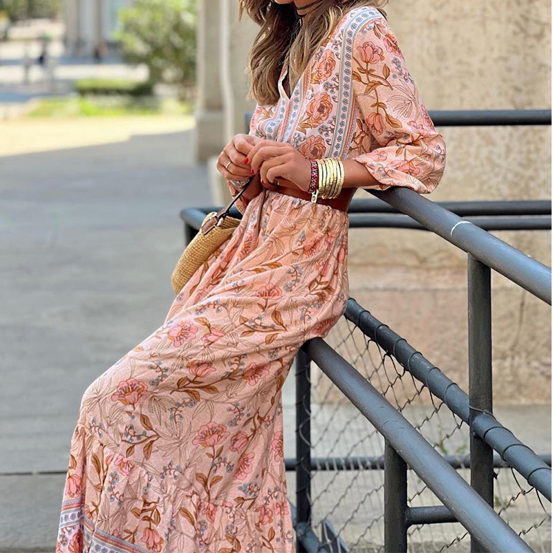 Elisha - Loose Quarter Sleeve Flowy Maxi Dress