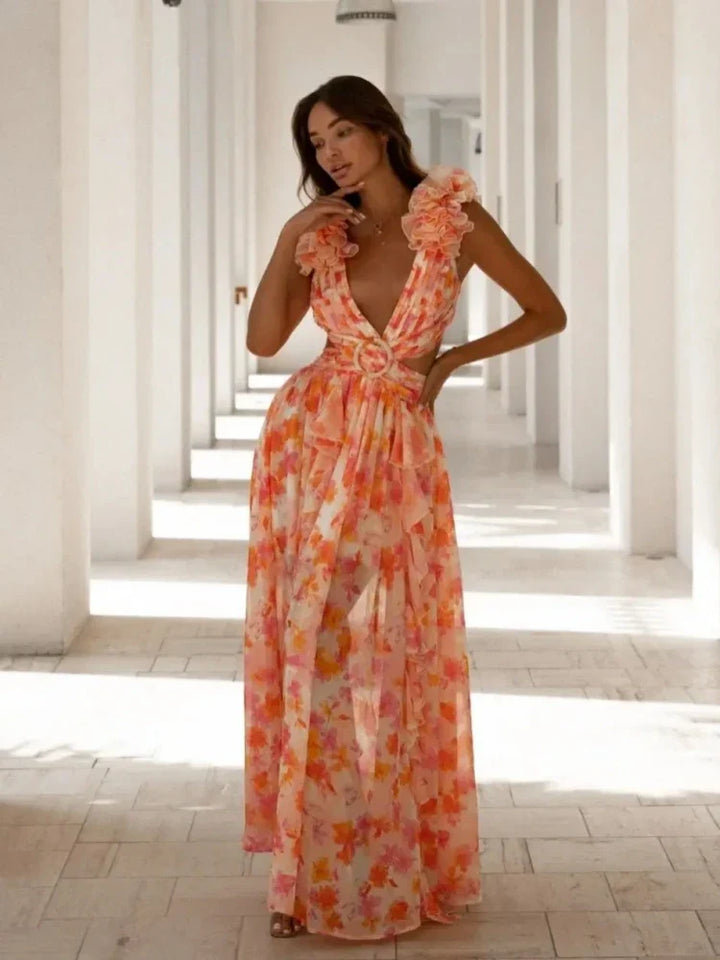 Lexi - Elegant Backless Ruffles Maxi Dress