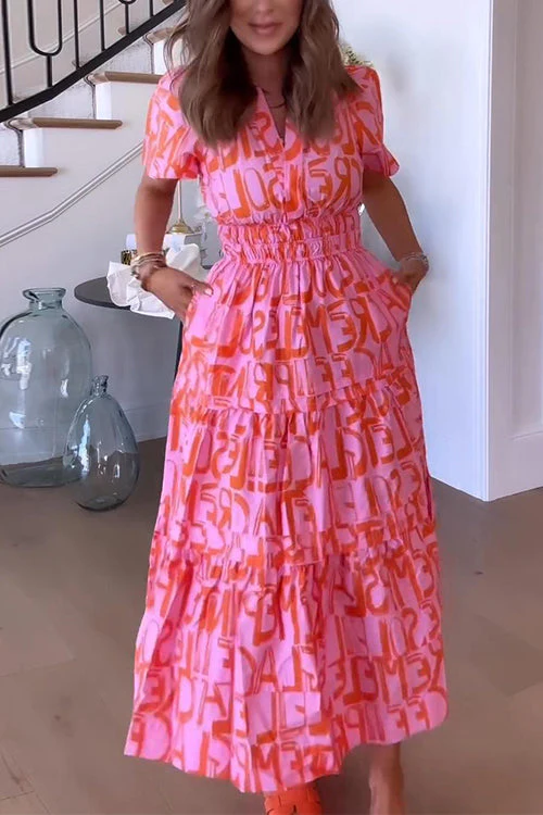 Cassy - Classic Abstract V-Neck Maxi Dress