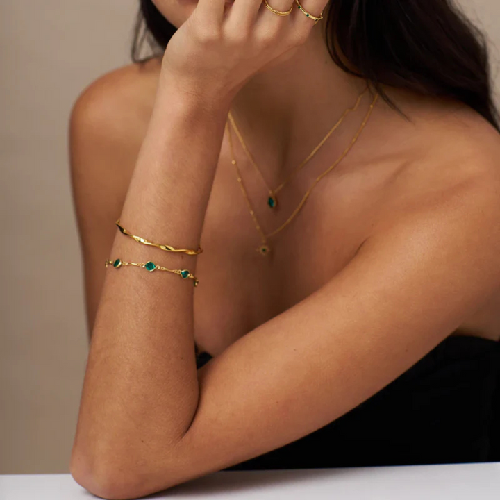 Emerald Link Chain Bracelet | 18K Gold